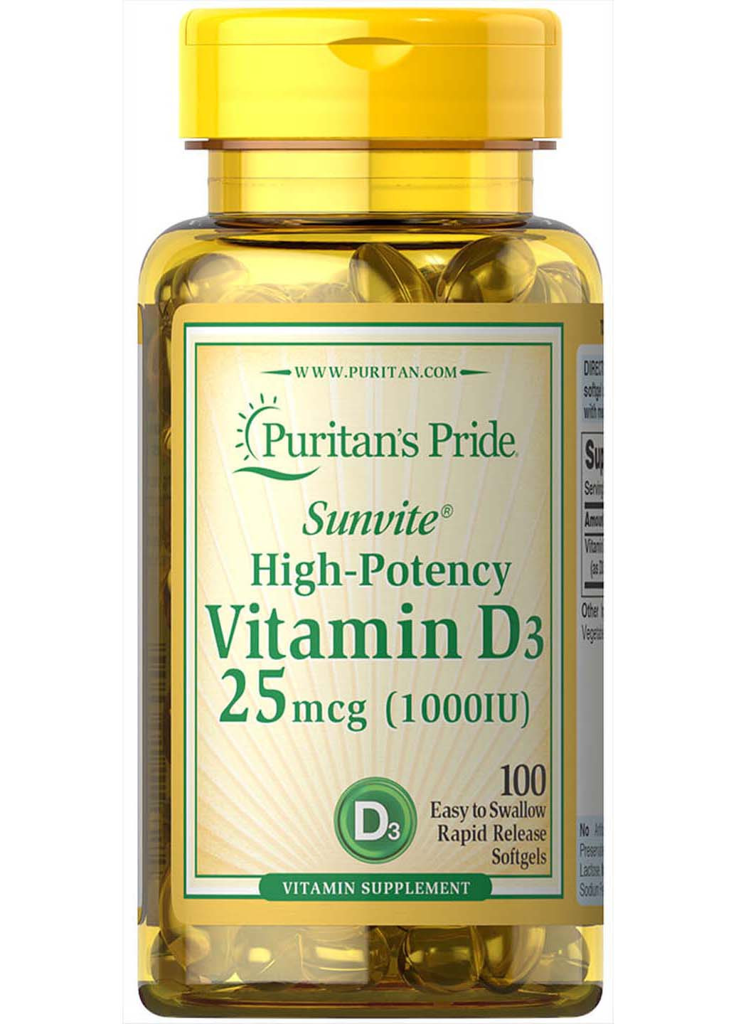 Витамин Д3 1000 МЕ 100 капсул Puritans Pride (256931956)