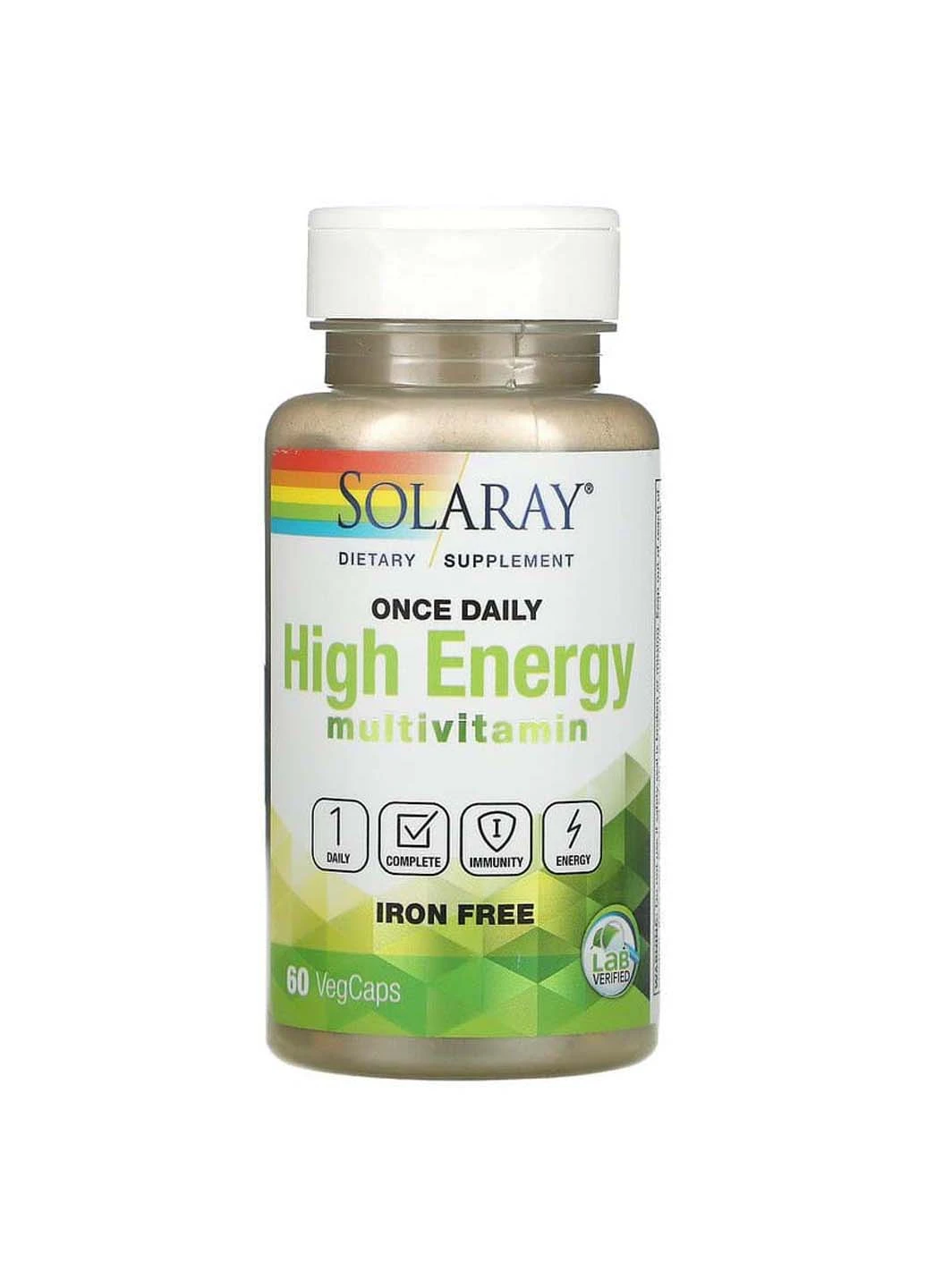 Мультивітаміни High Energy Multivitamin без заліза 1 раз на день 60 вегетаріанських капсул Solaray (256930955)