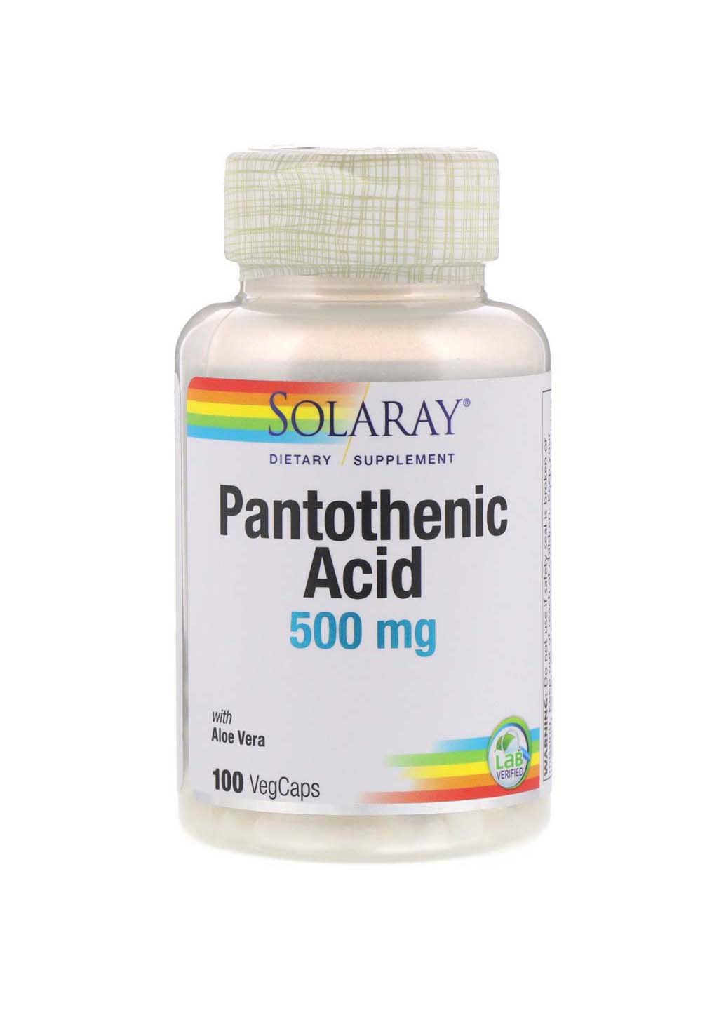 Пантотенова кислота Pantothenic Acid 500 мг 100 вегетаріанських капсул Solaray (256930935)
