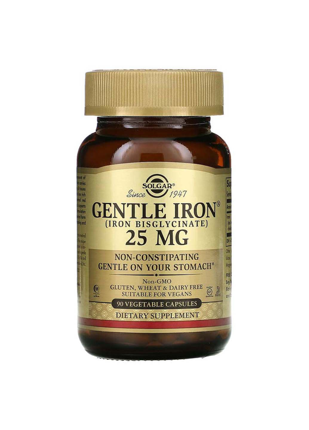 Железо Gentle Iron 25 мг 90 вегетарианских капсул Solgar (256931246)