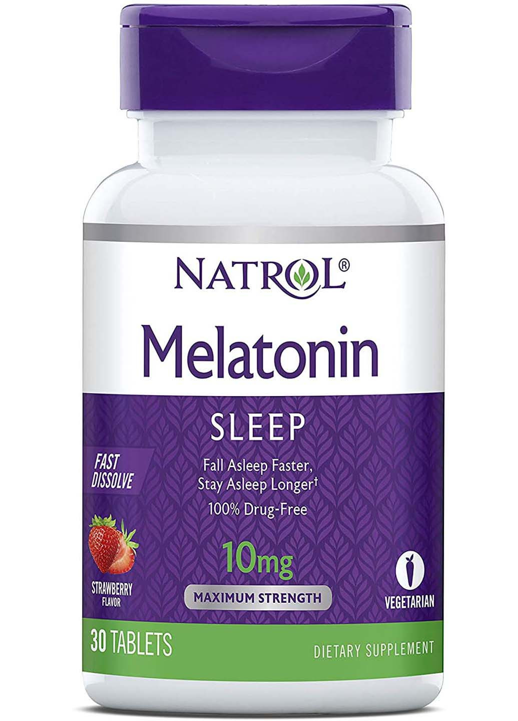 Мелатонин Melatonin быстрорастворимый вкус клубники 10 мг 30 таблеток Natrol (256931806)