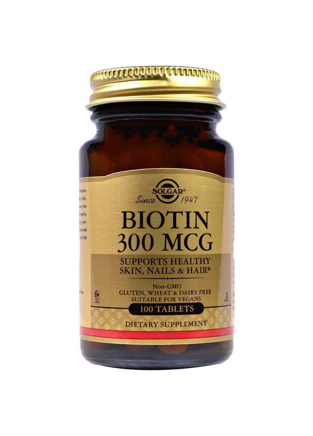 Биотин Biotin 300 мкг 100 таблеток Solgar (256930581)