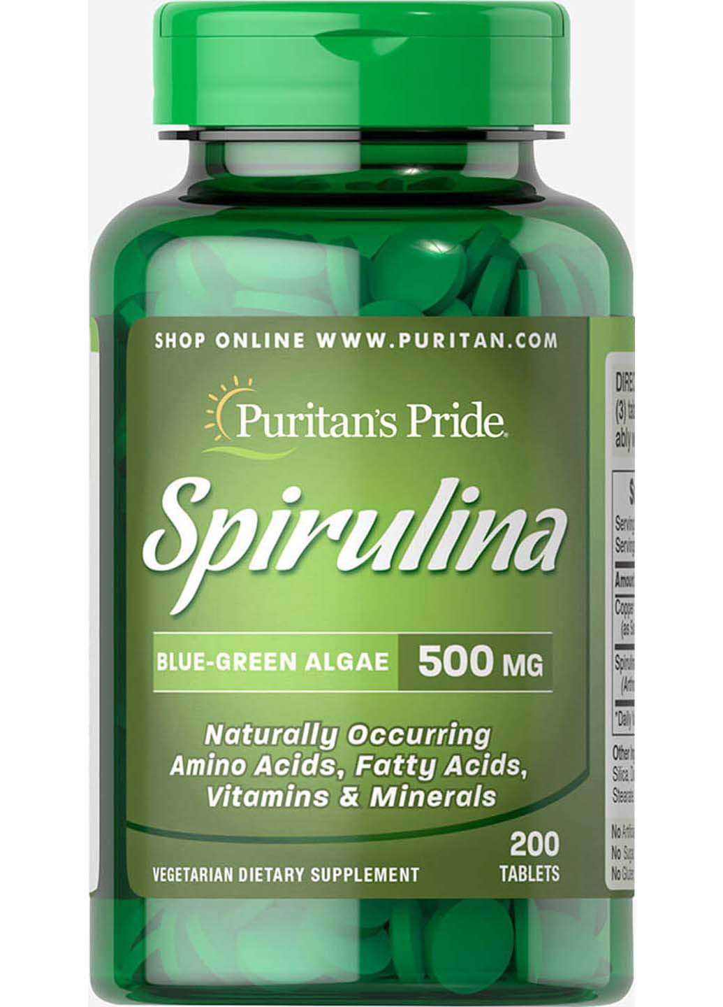 Натуральная добавка Спирулина 500 мг 200 таблеток Puritans Pride (256932001)