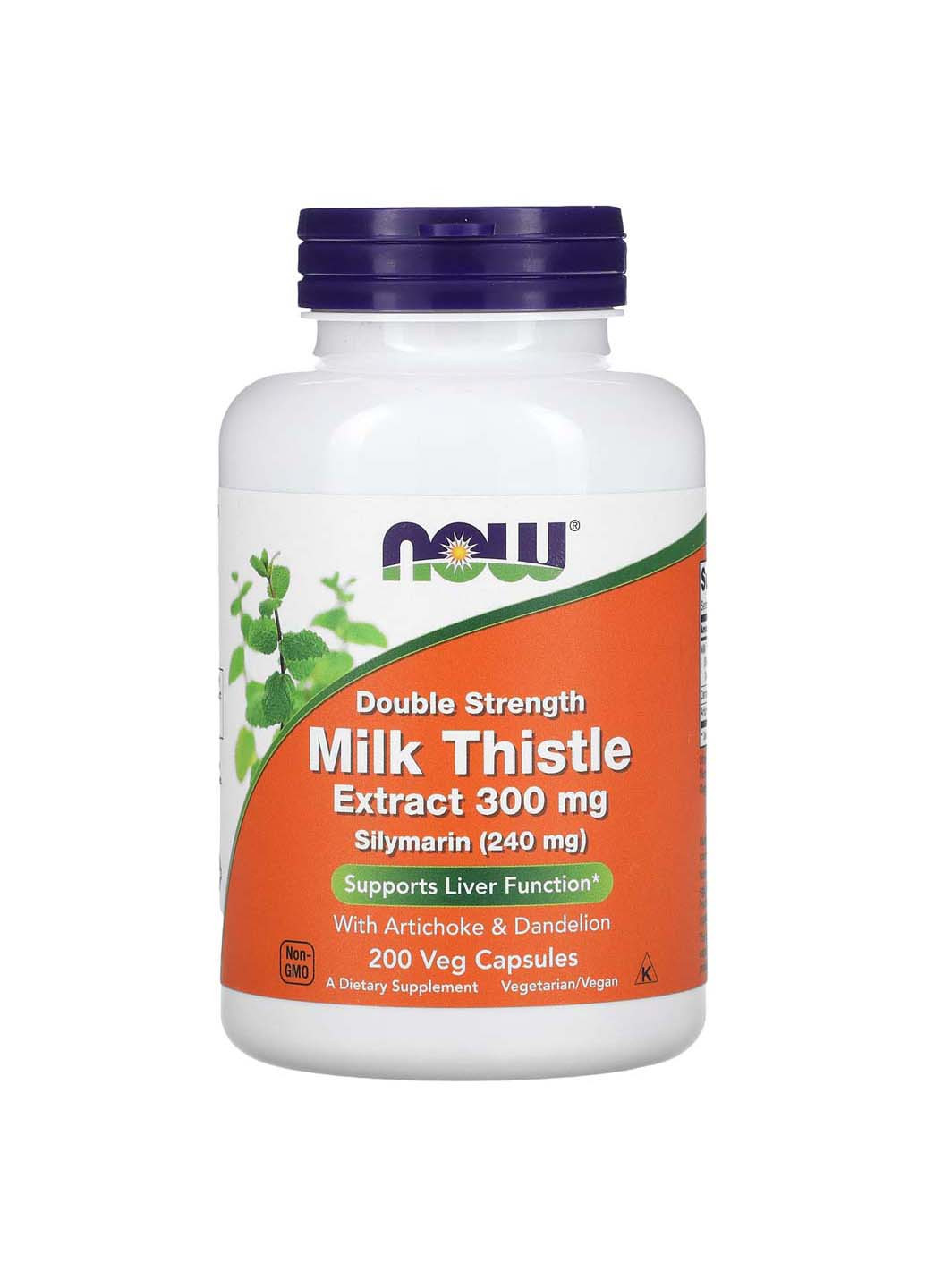 Расторопша силимарин Milk Thistle экстракт двойная сила 300 мг 200 вегетарианских капсул Now Foods (256932424)