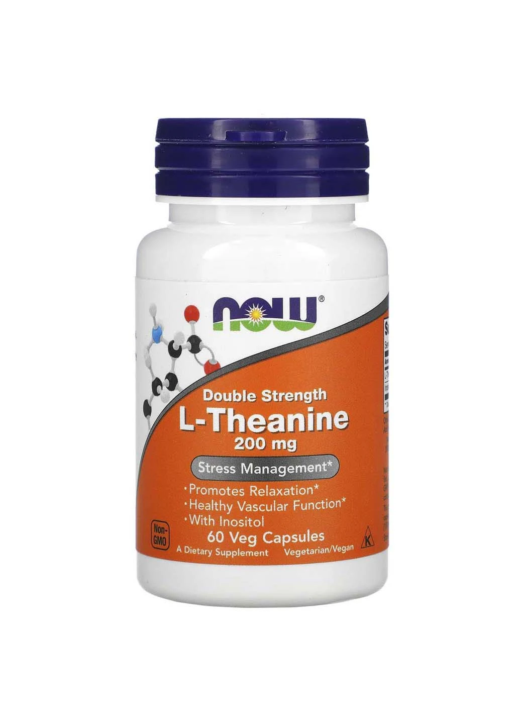 L-теанин L-Theanine двойная сила 200 мг 60 вегетарианских капсул Now Foods (256931304)
