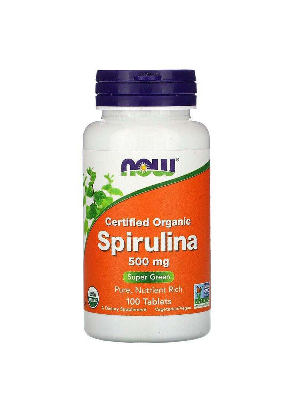 Спирулина Spirulina сертифицированная органическая 500 мг 100 таблеток Now Foods (256932290)
