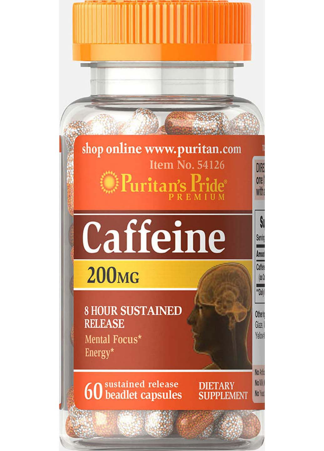 Кофеїн Caffeine 8-Hour Sustained Release 200 мг 60 капсул Puritans Pride (256932004)