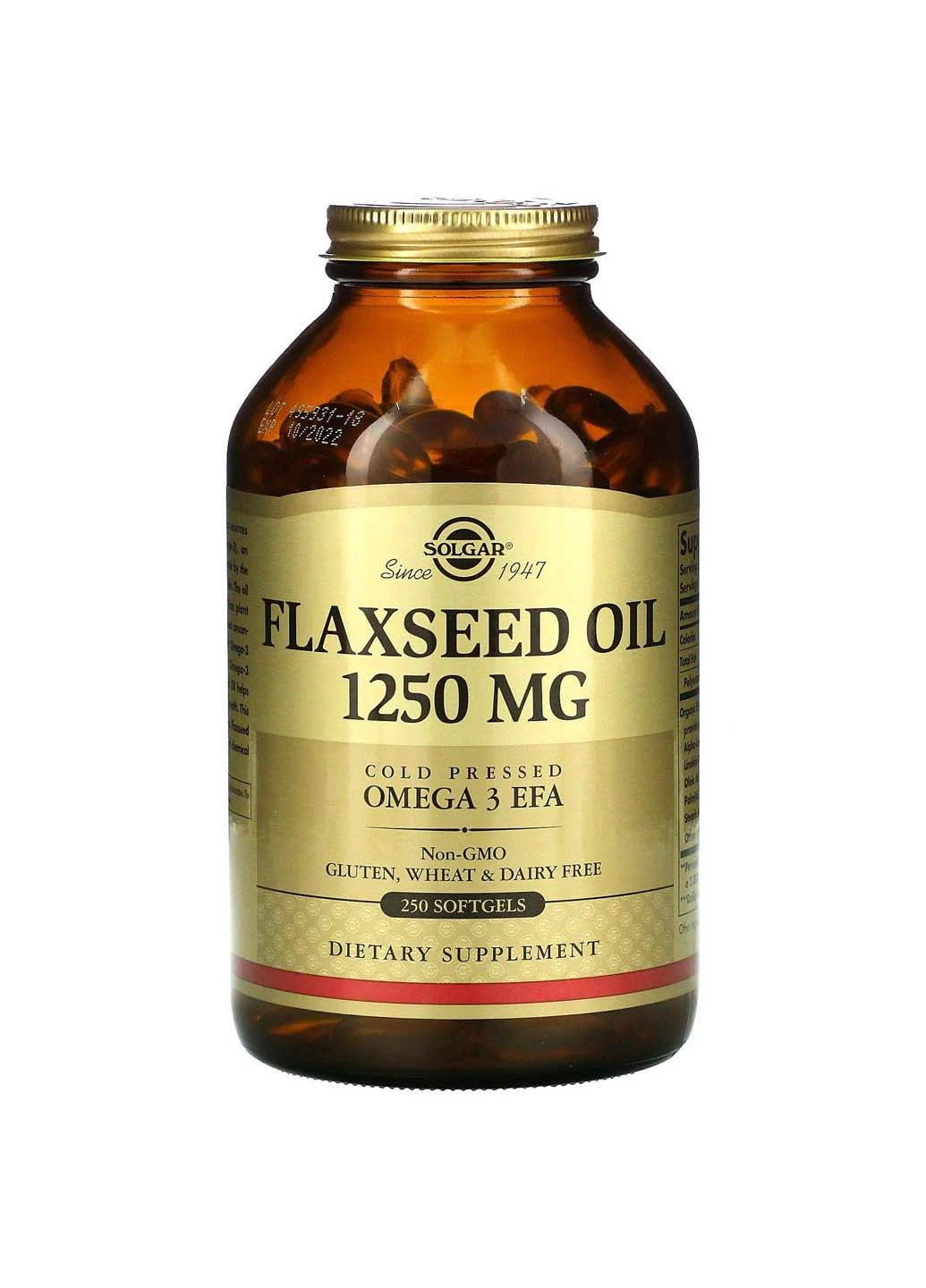 Лляна олія Flaxseed Oil 1250 мг 250 гелевих капсул Solgar (256932155)