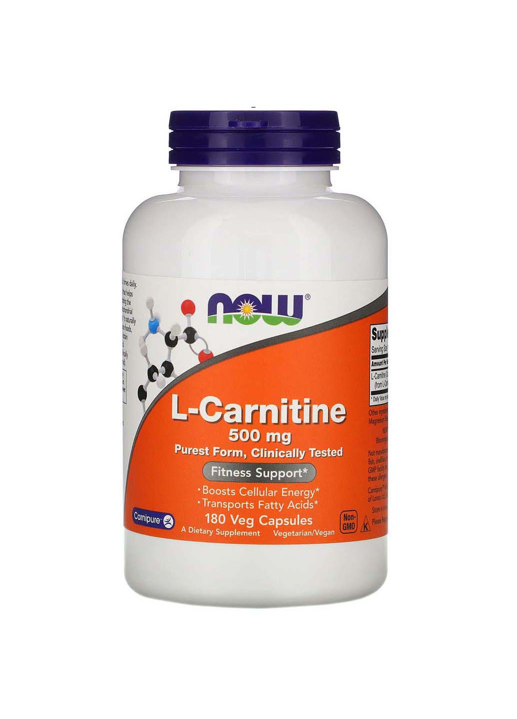 L-карнитин 500 мг 180 вегетарианских капсул Now Foods (256931347)