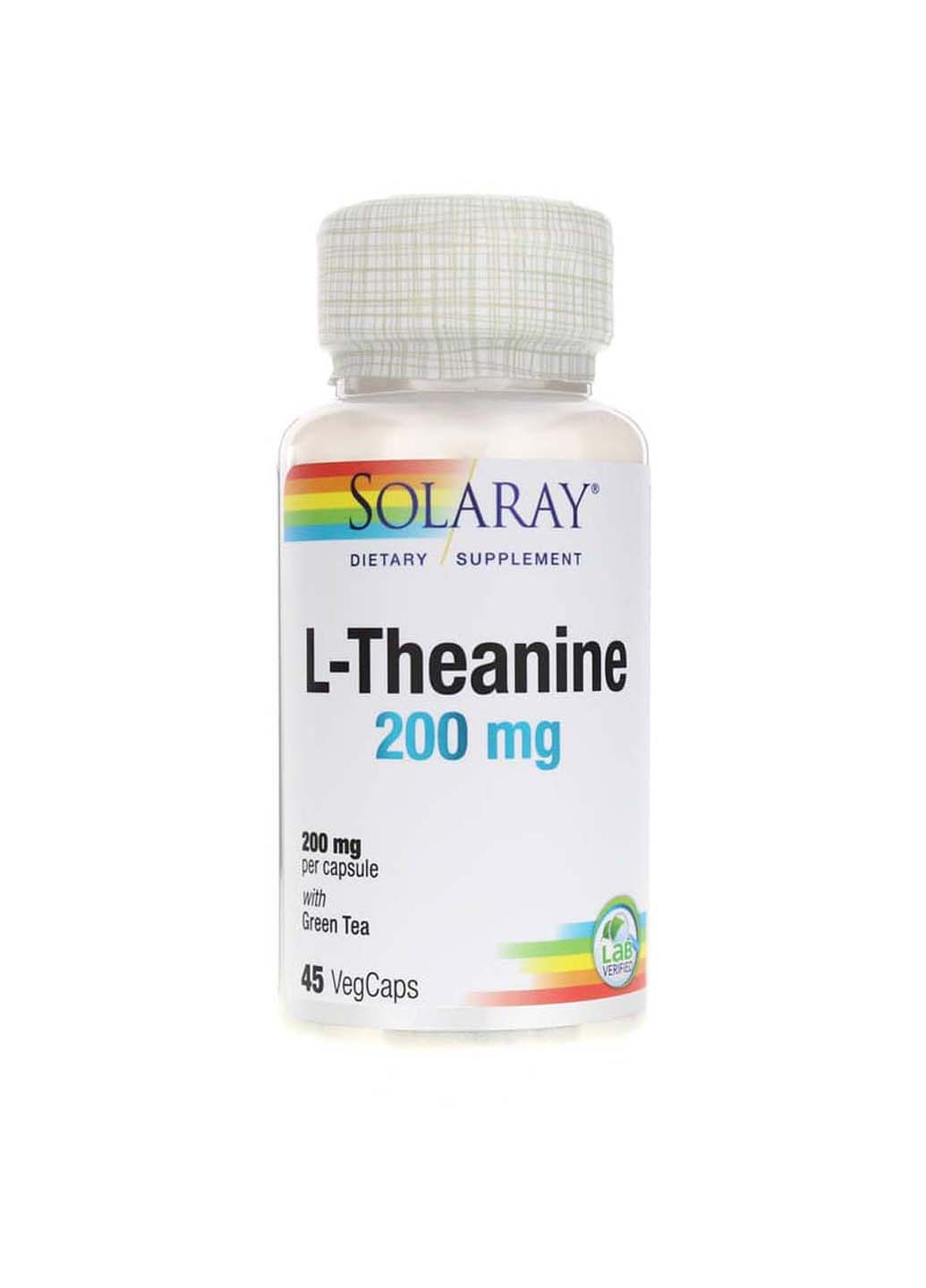 L-теанін із зеленим чаєм L-Theanine 200 мг 45 вегетаріанських капсул Solaray (256930933)
