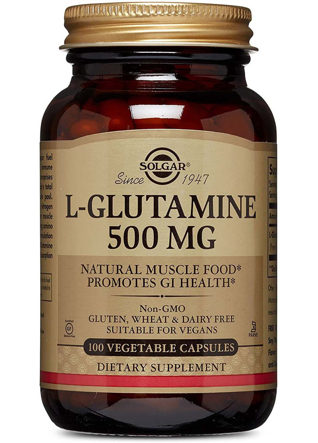 L-Glutamine 500 мг 100 вегетарианских капсул Solgar (256932179)