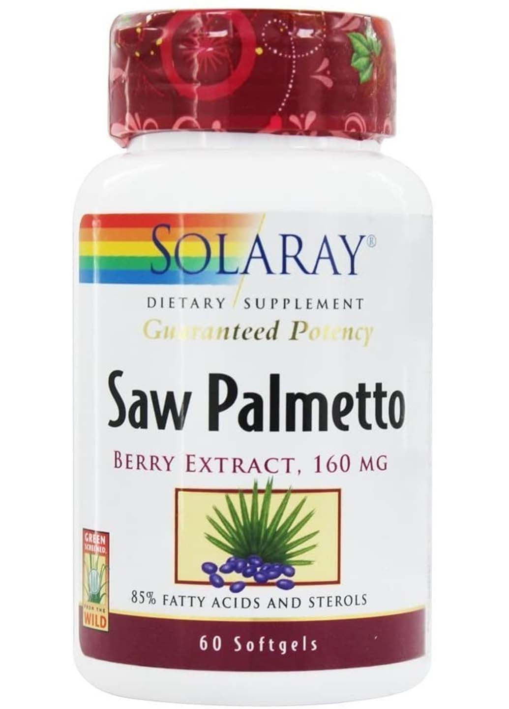 Со пальметто экстракт ягод Saw Palmetto 160 мг 60 гелевых капсул Solaray (256932490)