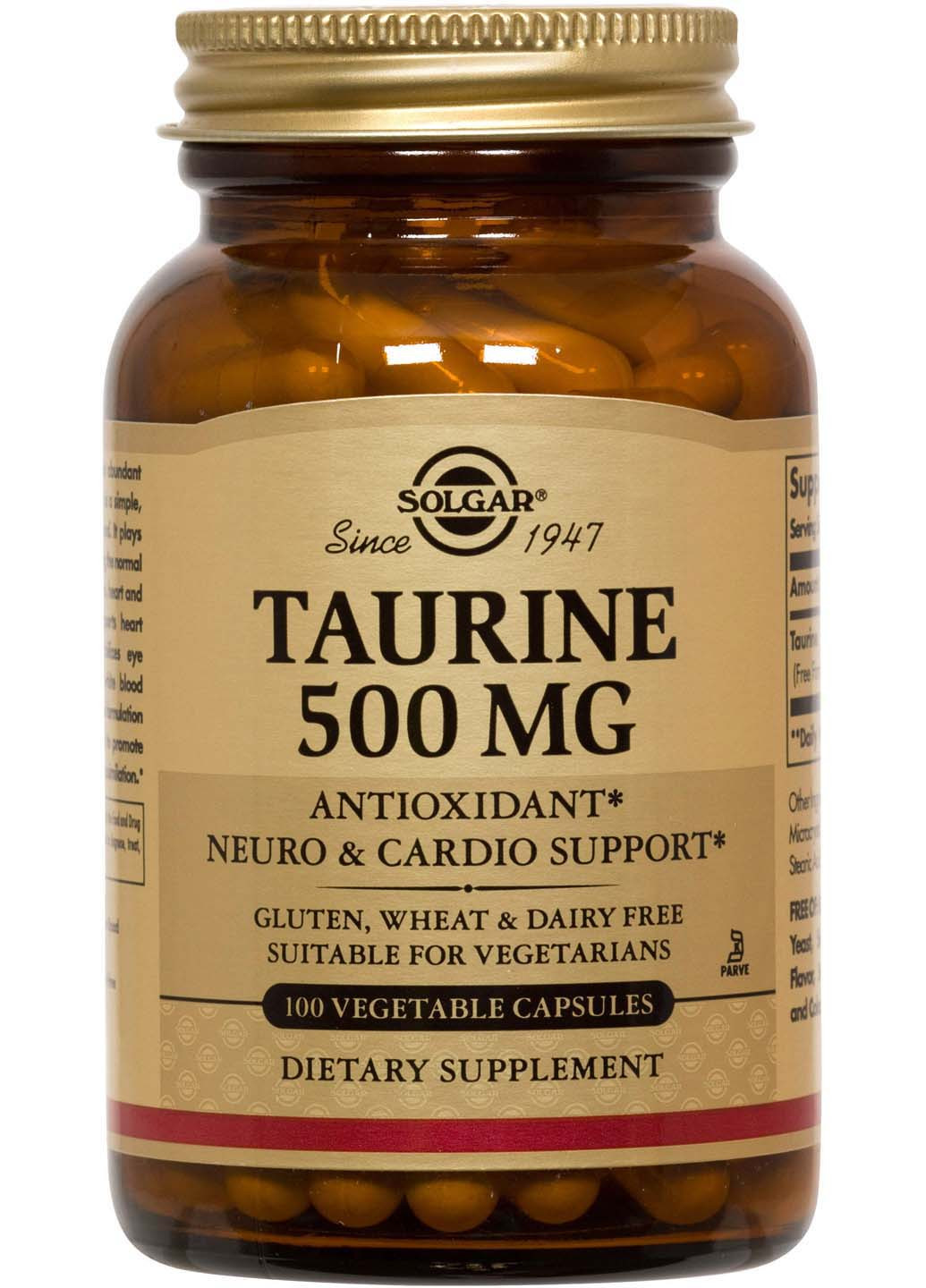 Таурин Taurine 500 мг 100 капсул Solgar (256931214)