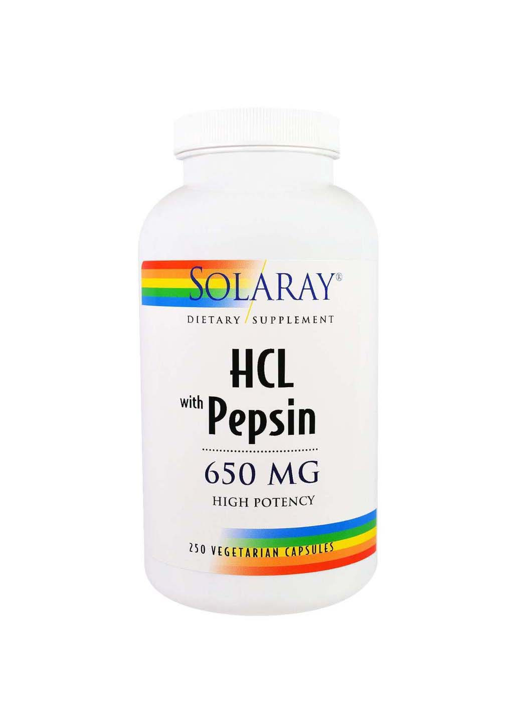 Бетаин HCl + пепсин HCL with Pepsin 650 мг 250 капсул Solaray (256930943)