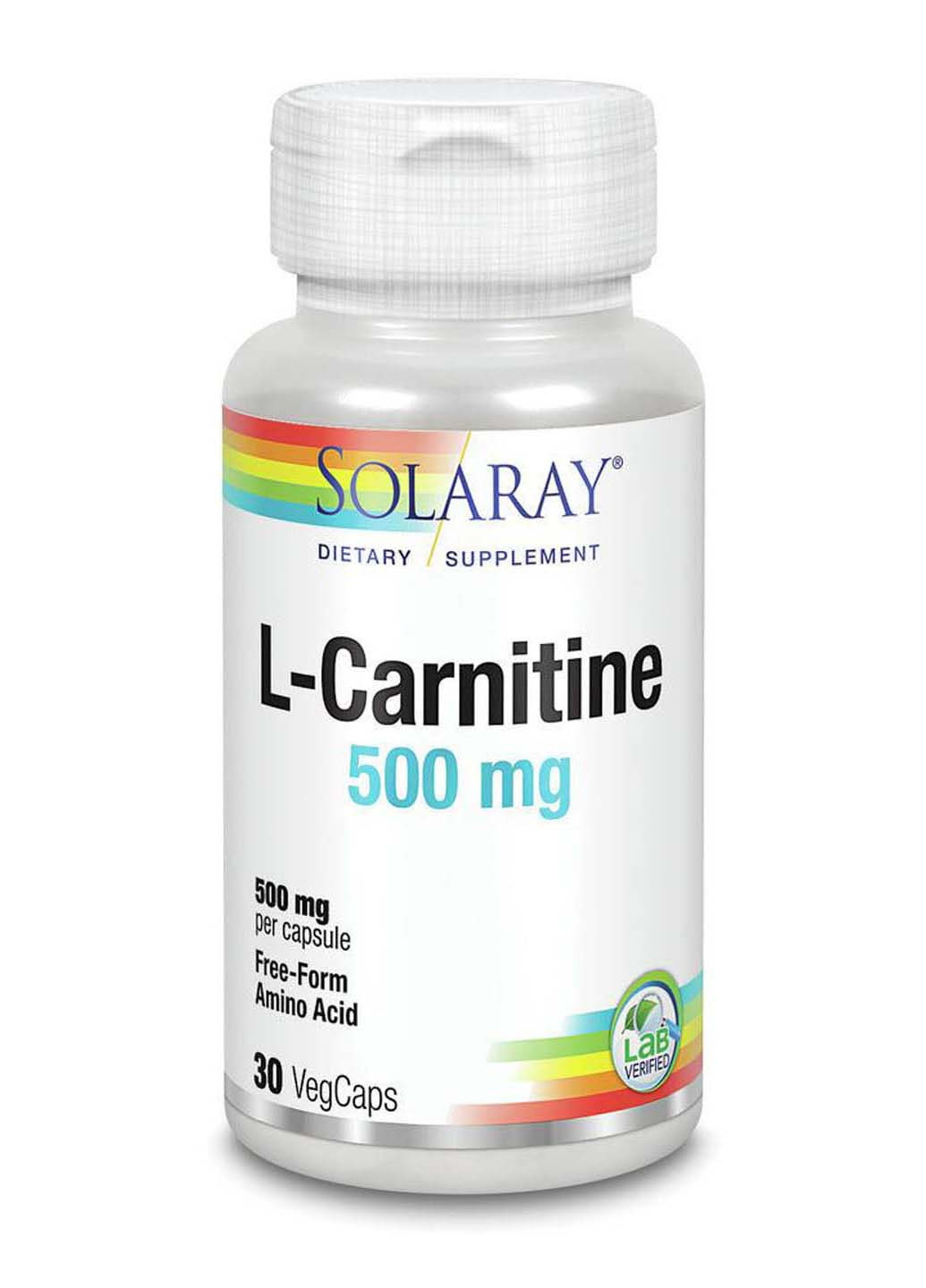 L-карнитин L-Carnitine свободная форма 500 мг 30 вегетарианских капсул Solaray (256931842)