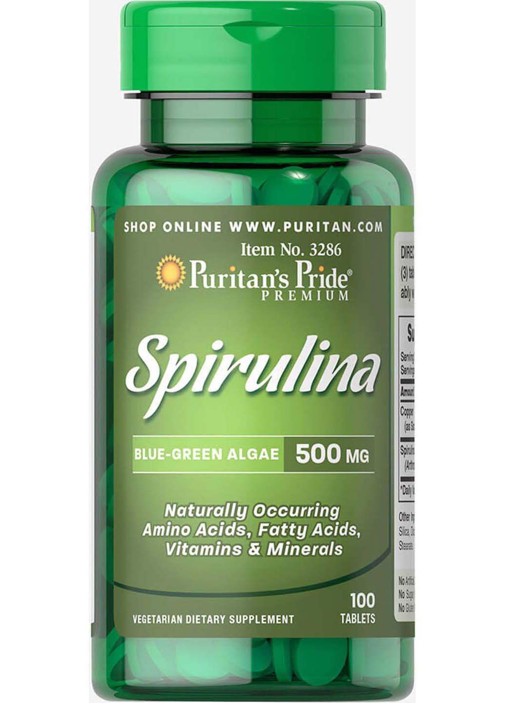 Добавка Спирулина 500 мг 100 таблеток Puritans Pride (256931052)