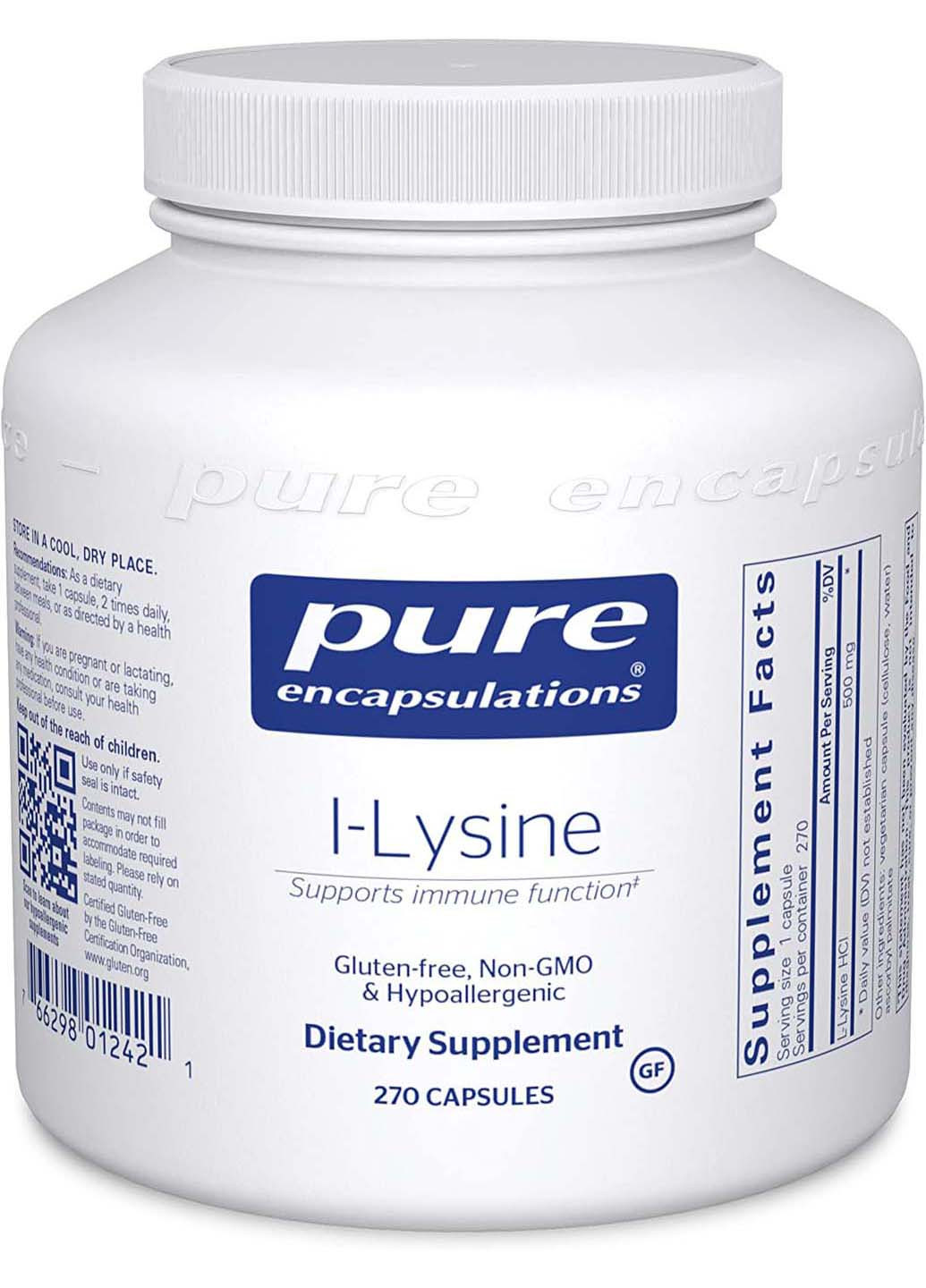 L-лизин l-Lysine поддержка иммунитета и здоровья десен 270 капсул Pure Encapsulations (256932074)