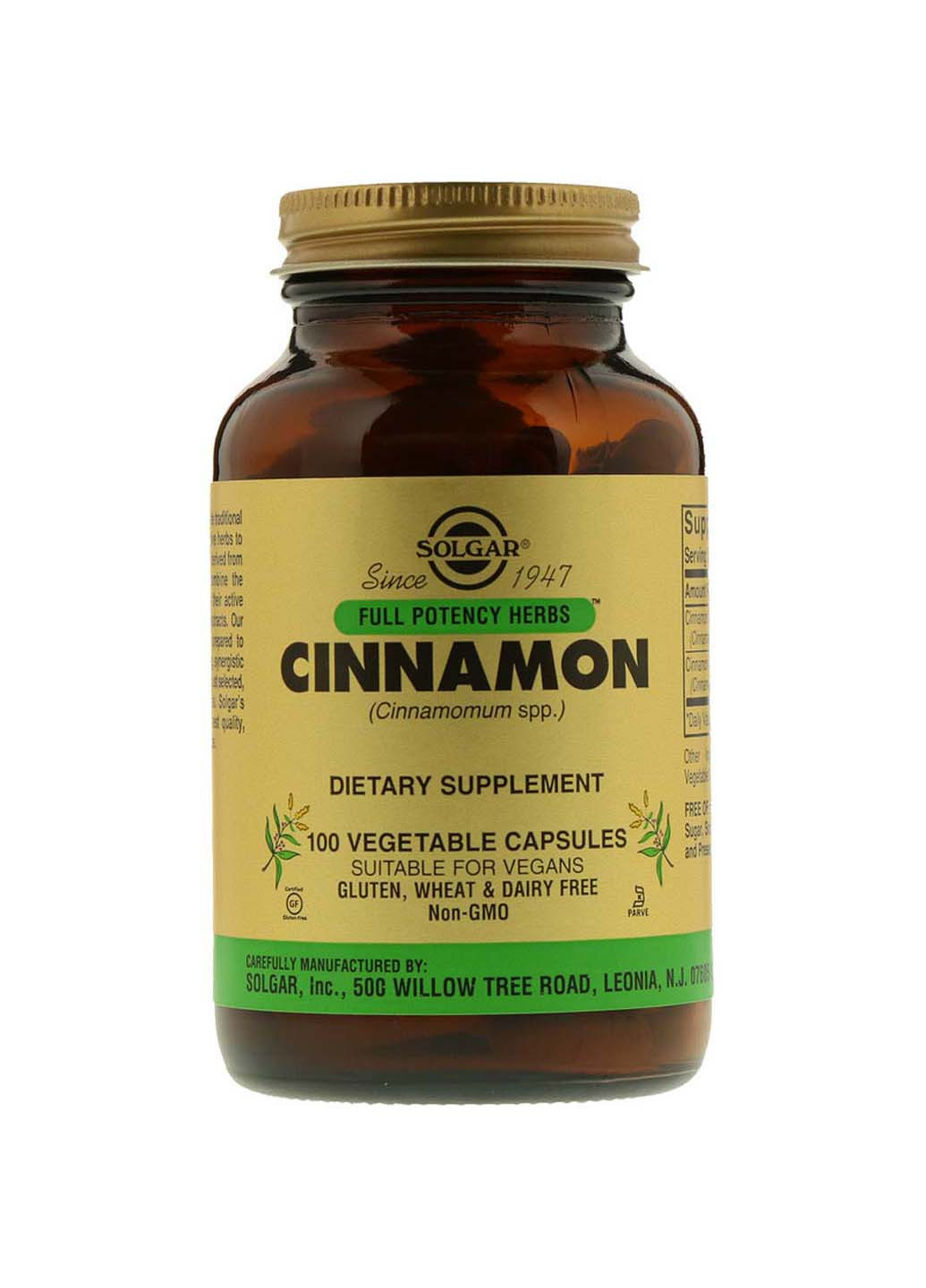 Экстракт корицы Cinnamon Full Potency Herbs 100 вегетарианских капсул Solgar (256930580)