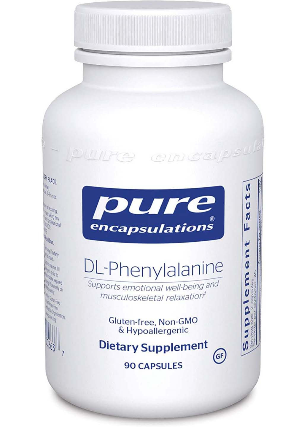 DL-фенілаланін DL-Phenylalanine емоційний благополуччя та розслаблення опорно-рухового апарату 90 капсул Pure Encapsulations (256932035)