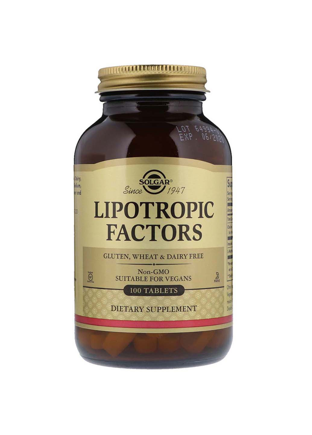 Липотропный фактор Lipotropic Factors 100 таблеток Solgar (256931081)