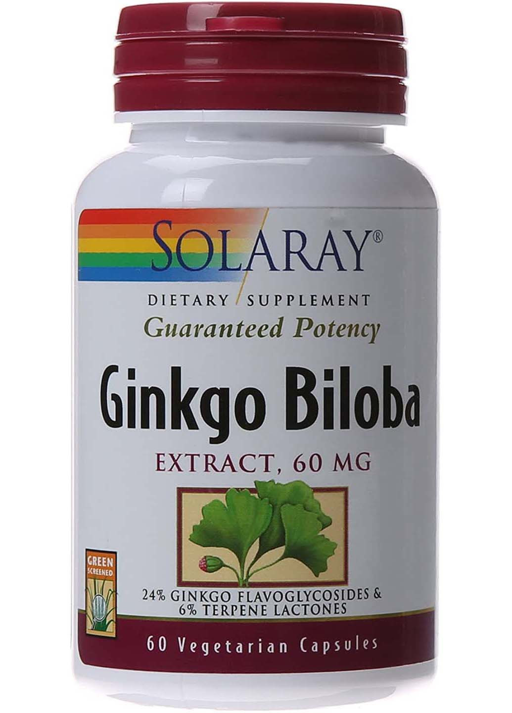Гинкго билоба Ginkgo Biloba Leaf Extract 60 мг 60 вегетарианских капсул Solaray (256930934)