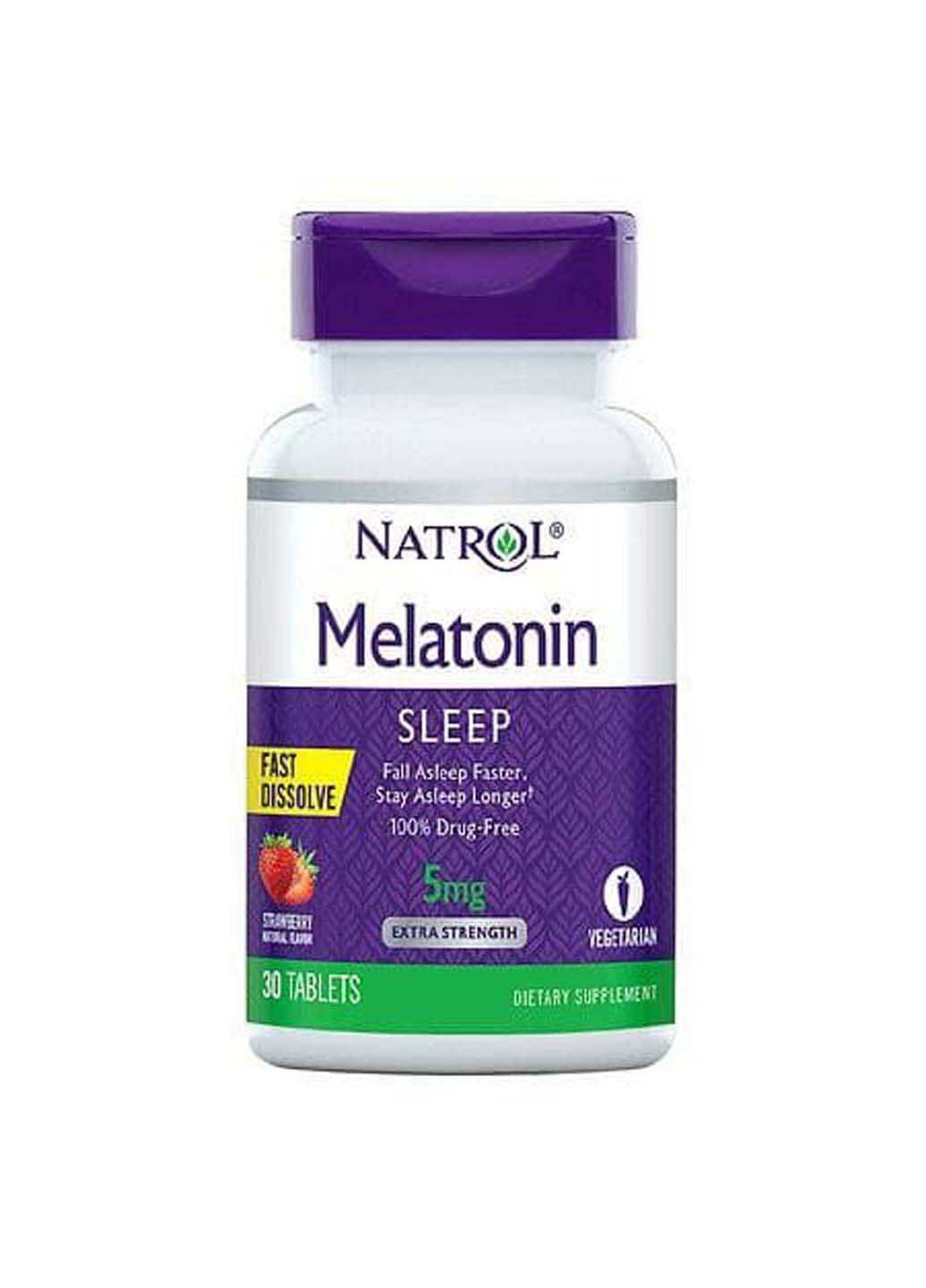 Мелатонин Melatonin быстрорастворимый вкус клубники 5 мг 30 таблеток Natrol (256931804)