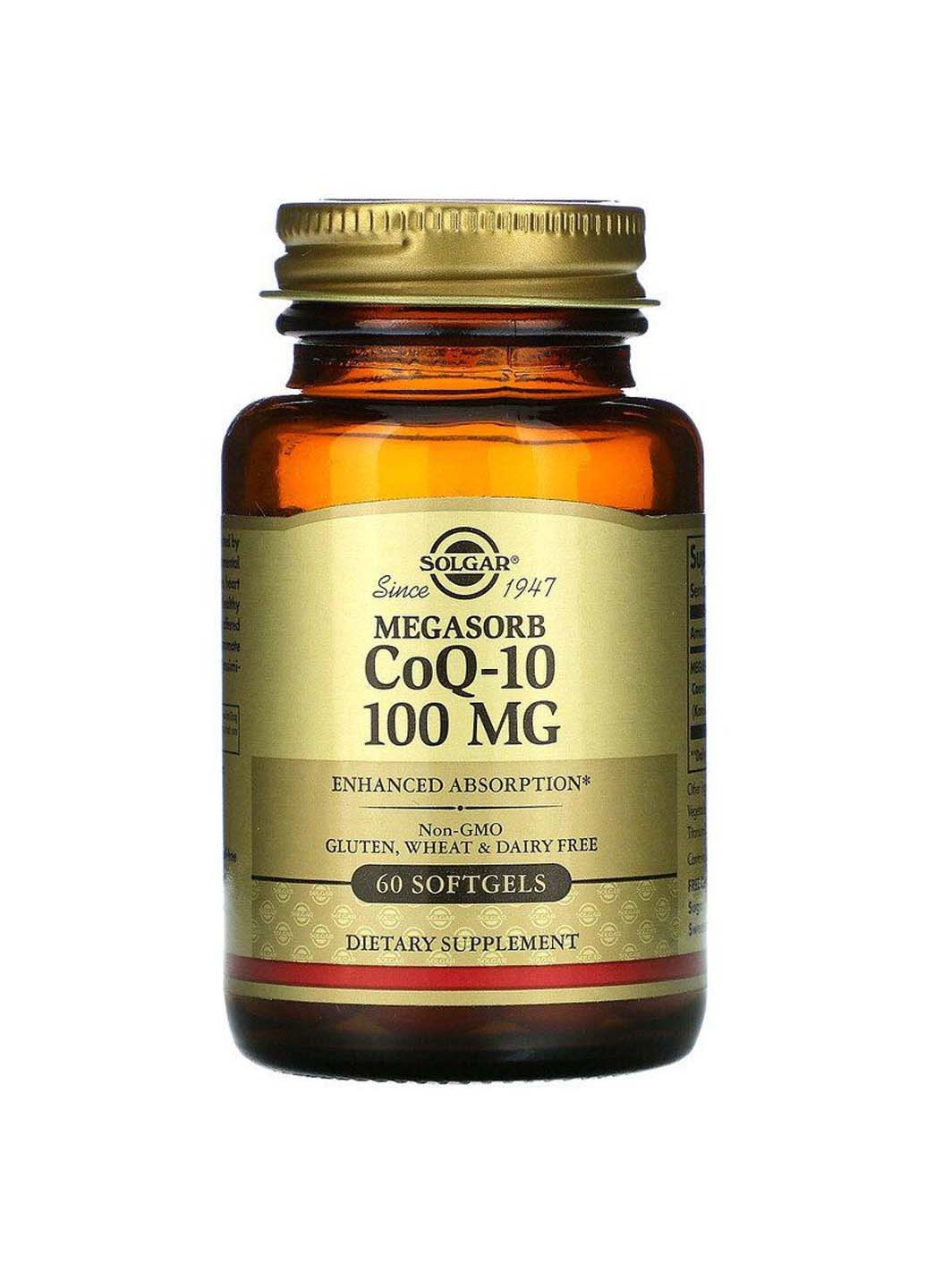 Коензим CoQ-10 Megasorb CoQ-10 100 мг 60 гелевих капсул Solgar (256932163)