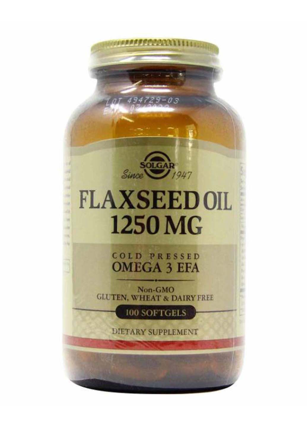 Льняное масло Flaxseed Oil 1250 мкг 100 гелевых капсул Solgar (256930645)