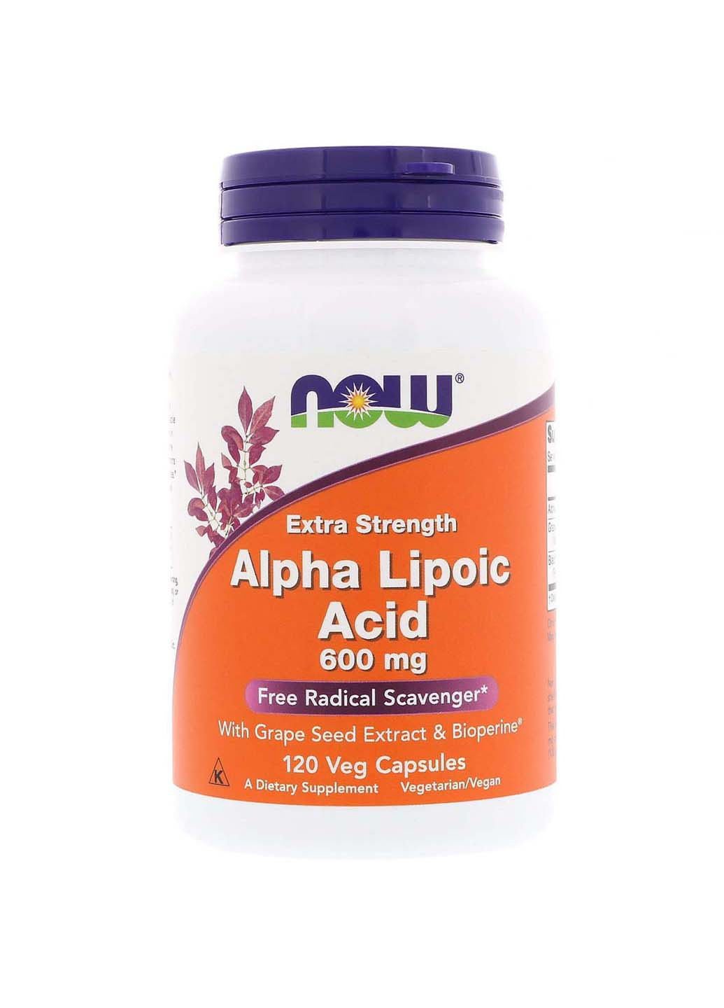 Альфа-ліпоєва кислота Alpha Lipoic Acid підвищена міцність 600 мг 120 вегетаріанських капсул Now Foods (256931286)
