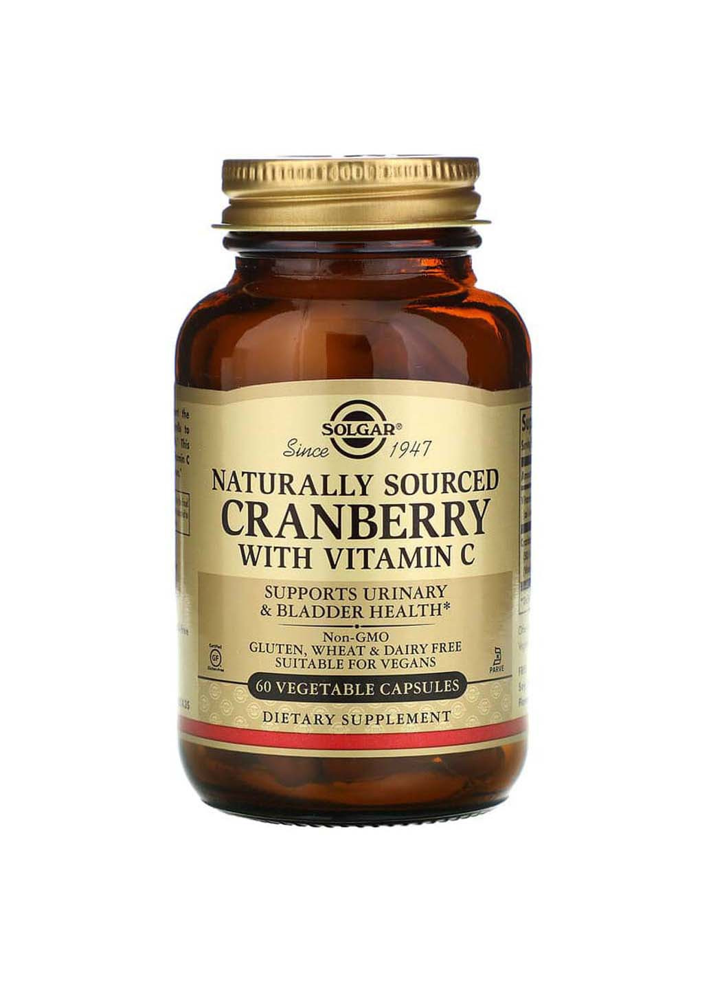 Клюква + витамин С Cranberry Vitamin C натуральная 60 растительных капсул Solgar (256931244)