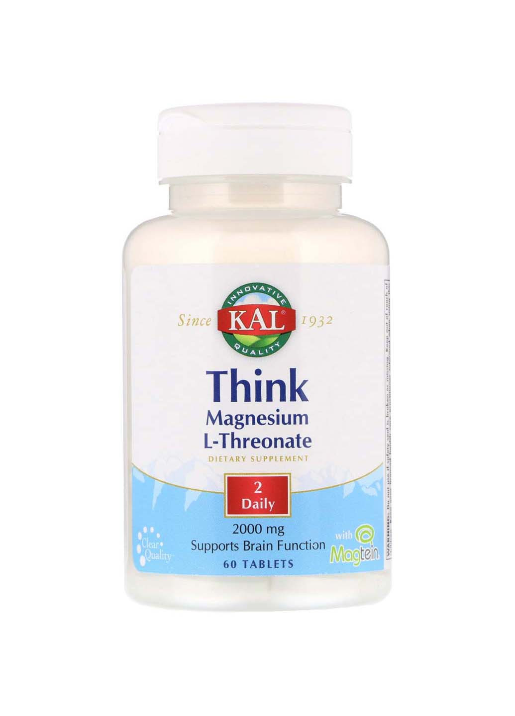 Магній L-треонат Magnesium L-Threonate для мозку 2000 мг 60 таблеток KAL (256931909)