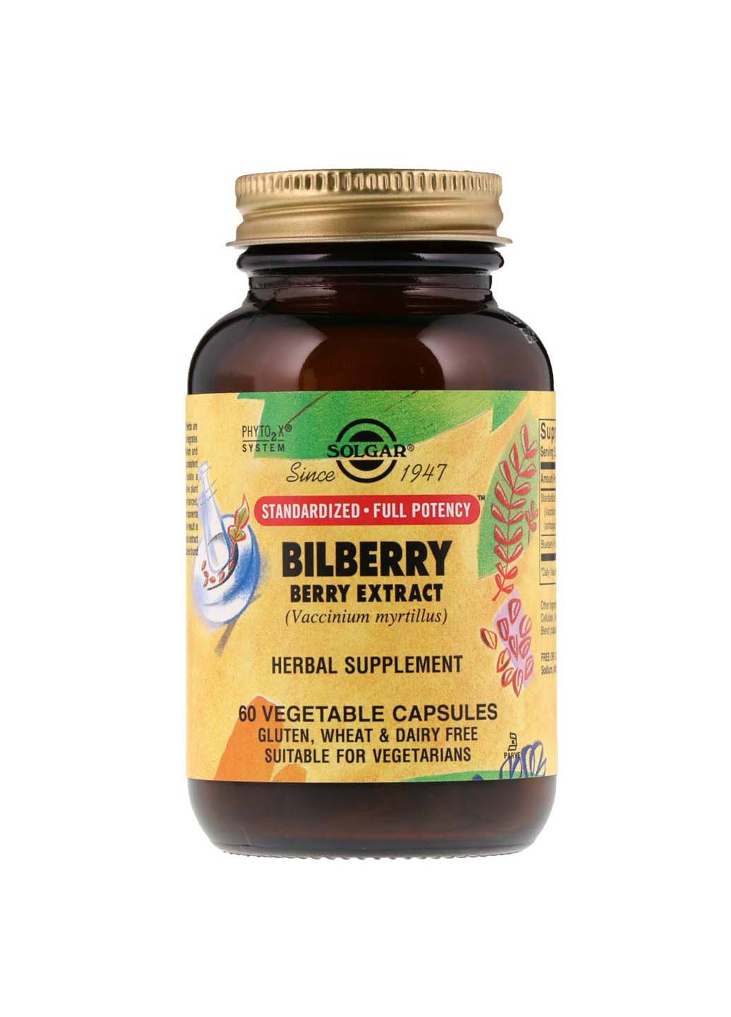 Чорниця для зору Bilberry Berry екстракт 60 капсул Solgar (256932151)