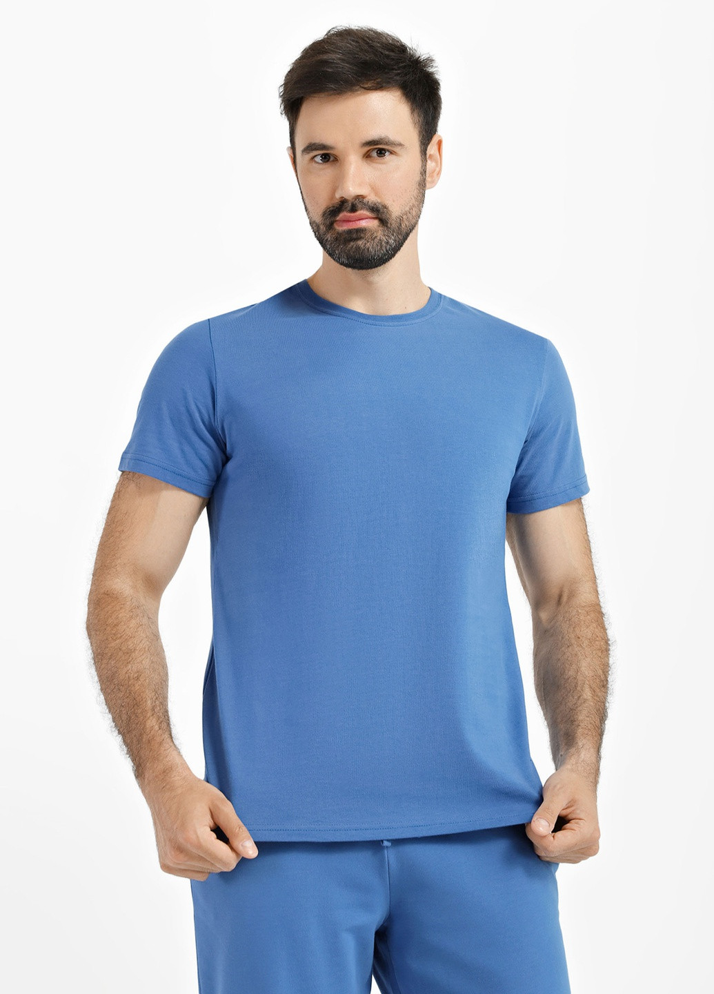 Блакитна футболка чоловіча з круглим вирізом Роза