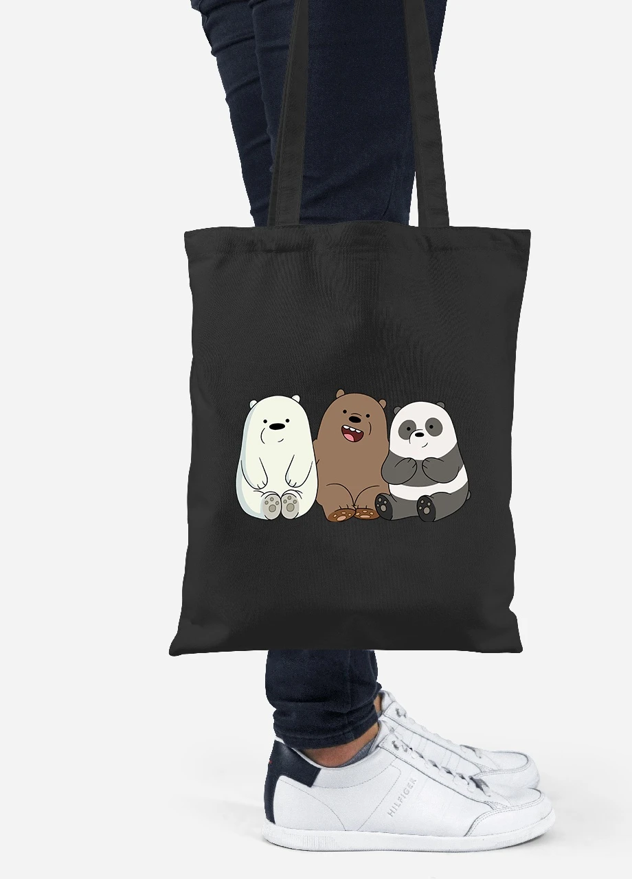 Еко-сумка шоппер Три ведмеді (We Bare bears) (92102-1774-BK) чорна MobiPrint Lite (256924617)