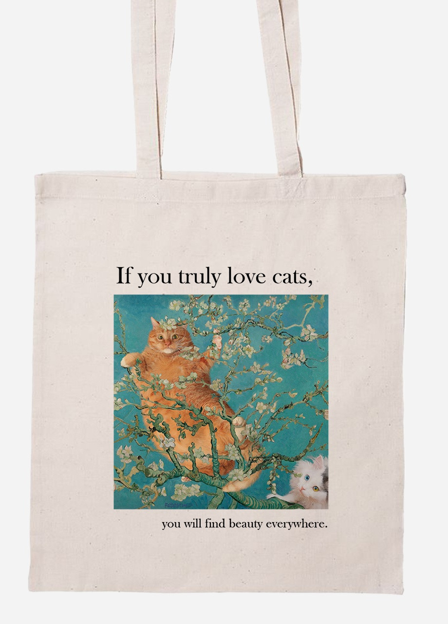 Еко-сумка шоппер Кіт Вінсент Ван Гог (Vincent van Gogh Cat) (92102-2963-BG) бежева MobiPrint lite (256921144)