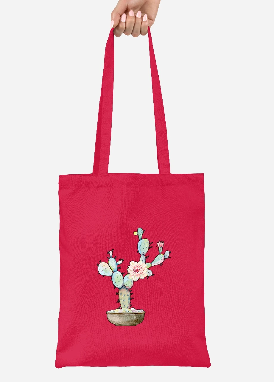 Эко сумка шопер Кактус (Cactus) (92102-1773-RD) красная MobiPrint Lite (256922369)