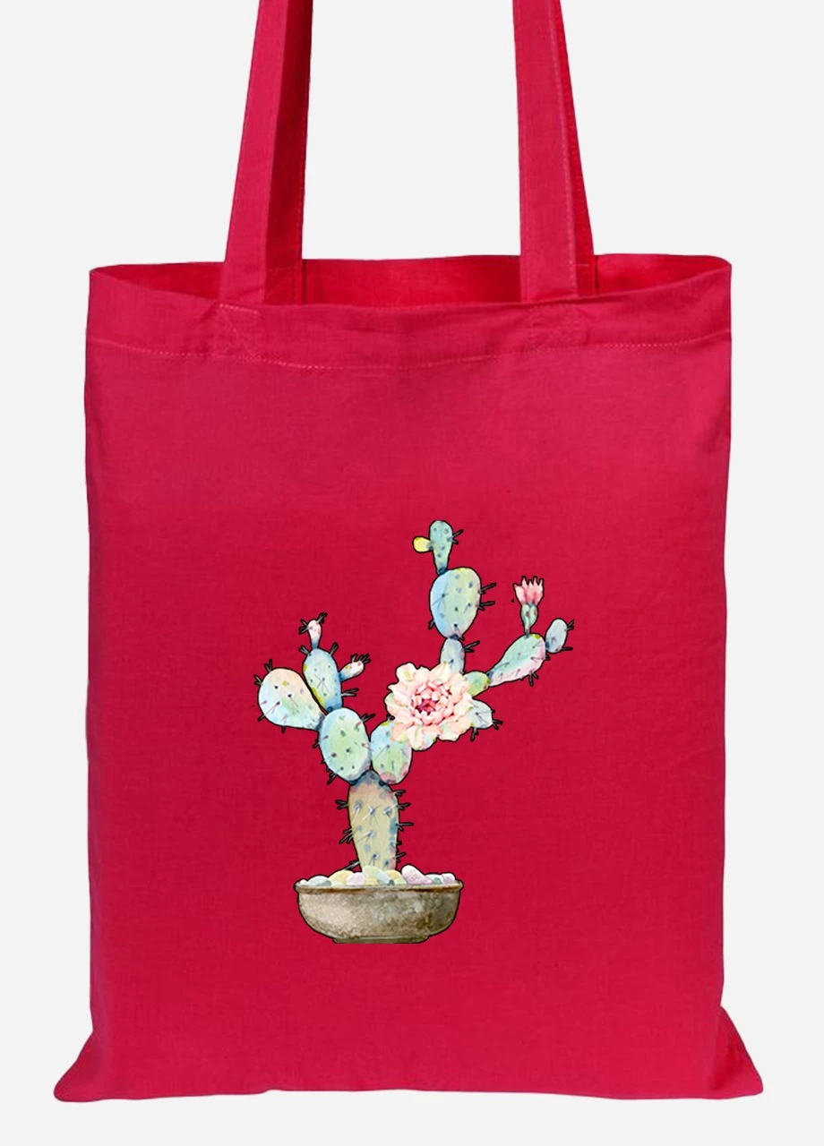 Эко сумка шопер Кактус (Cactus) (92102-1773-RD) красная MobiPrint Lite (256922369)