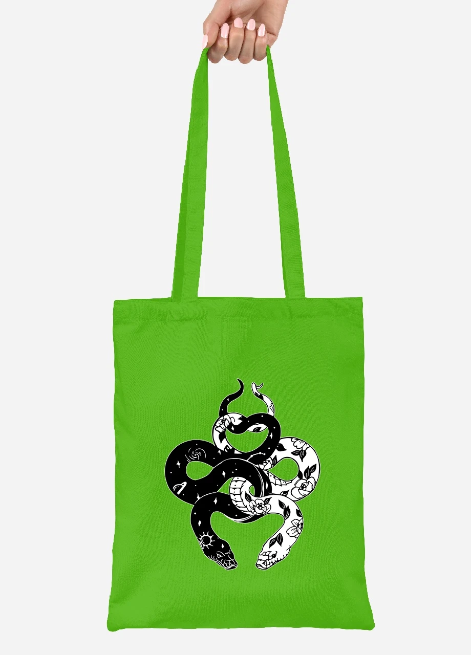 Эко сумка шопер Инь Янь Змеи (Yin Yang Snake) (92102-2850-LM) салатовая MobiPrint Lite (256923288)