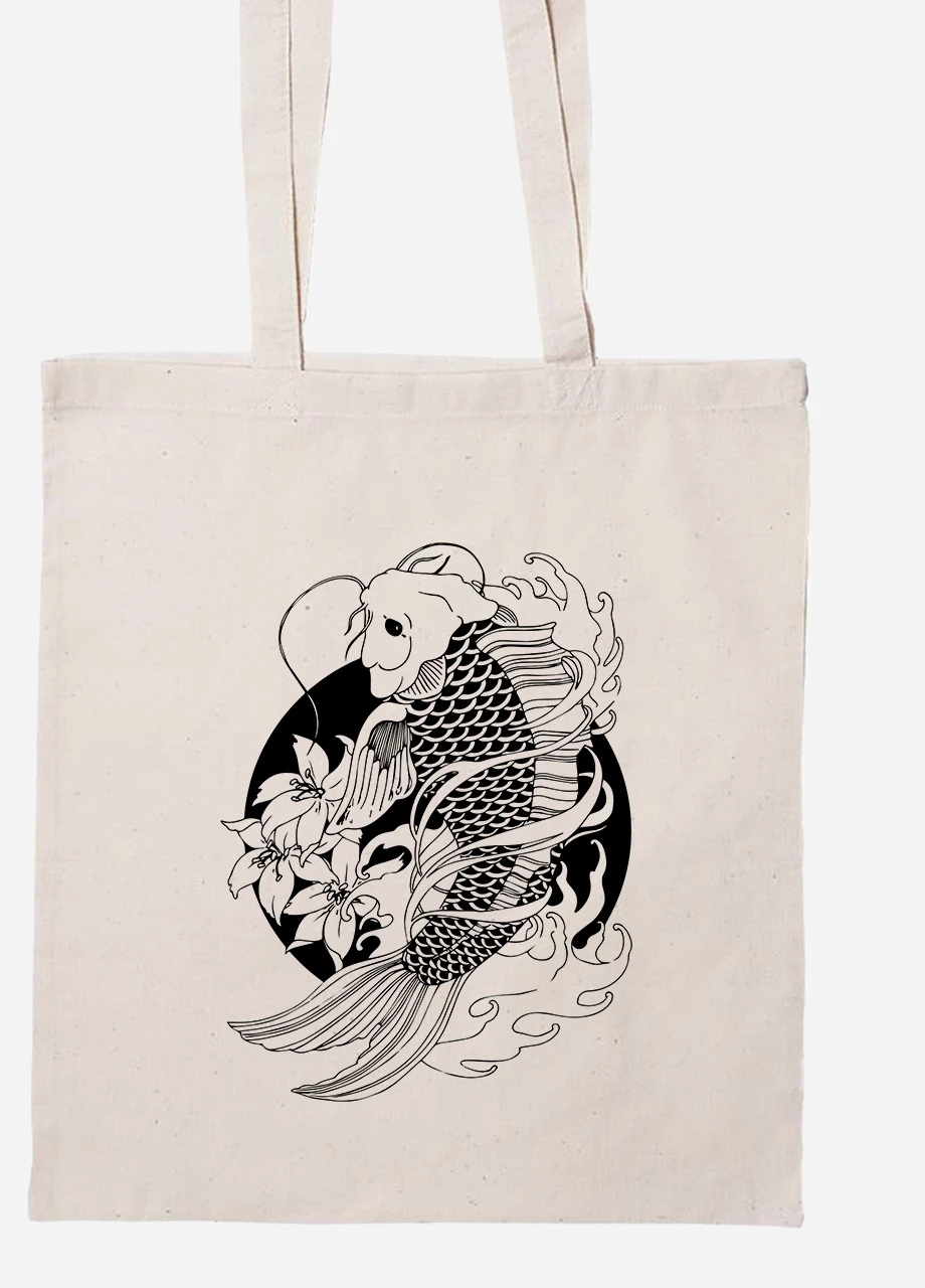 Еко-сумка шоппер Рибка Кої (Koi Fish) (92102-2858-BG) бежева MobiPrint Lite (256924411)