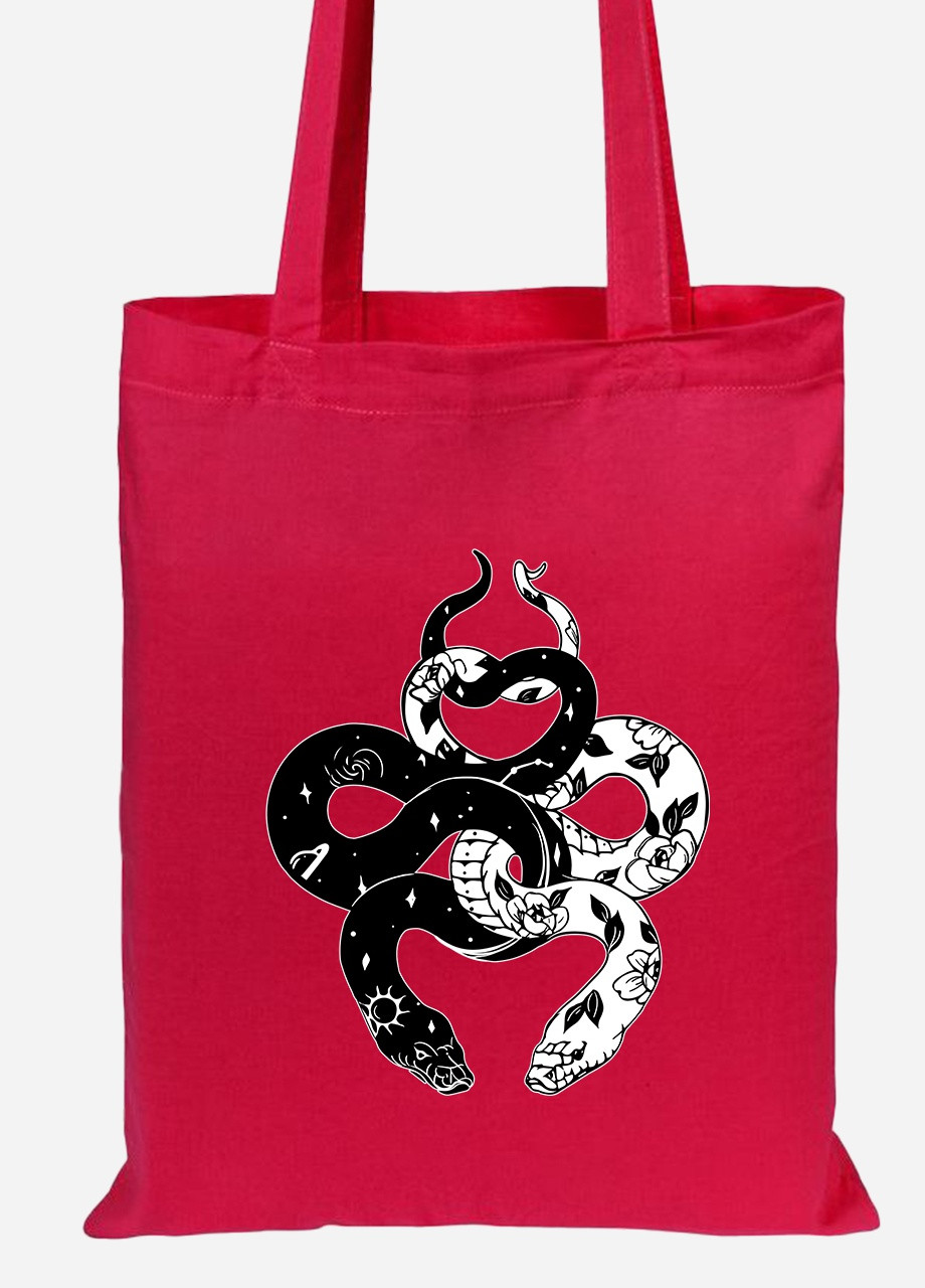 Эко сумка шопер Инь Янь Змеи (Yin Yang Snake) (92102-2850-RD) красная MobiPrint lite (256924386)