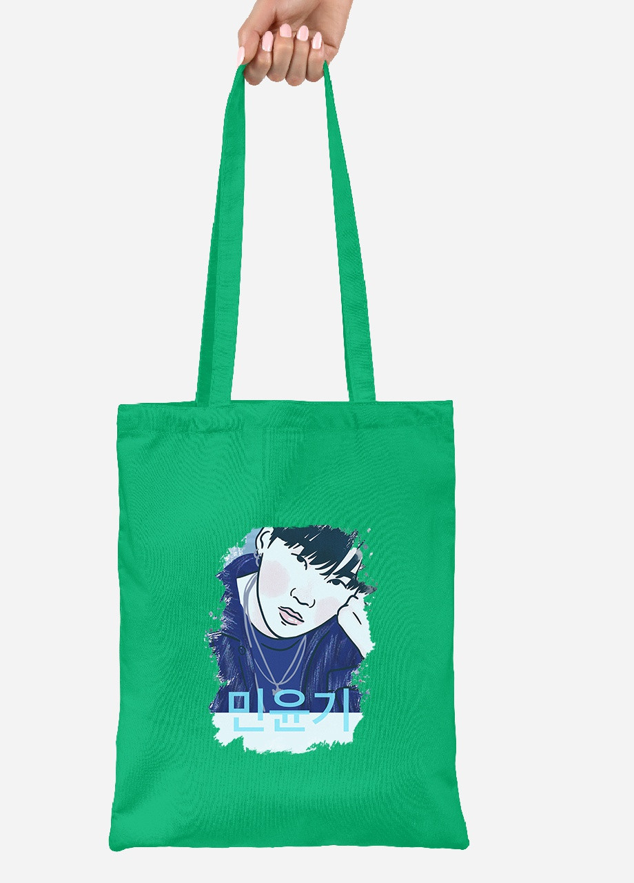 Еко-сумка шоппер Мін Юнгі БТС (Min Yoongi BTS) (92102-3260-KG) зелена MobiPrint Lite (256921965)
