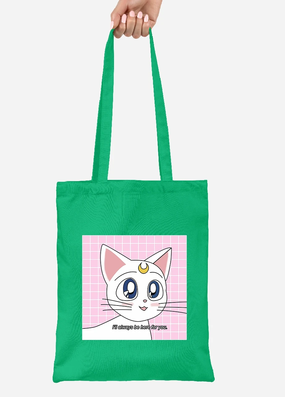 Эко сумка шопер Луна Кошки Сейлор Мун (anime Sailor Moon Cats) (92102-2919-KG) зеленая MobiPrint Lite (256923424)