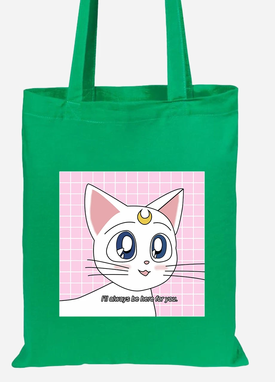 Эко сумка шопер Луна Кошки Сейлор Мун (anime Sailor Moon Cats) (92102-2919-KG) зеленая MobiPrint Lite (256923424)