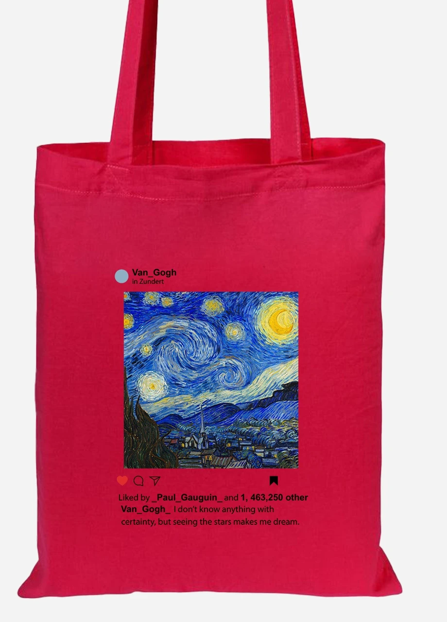 Эко сумка шопер Инстаграм Звёздная ночь Винсент Ван Гог (Instagram van Gogh) (92102-2965-RD) красная MobiPrint Lite (256921239)