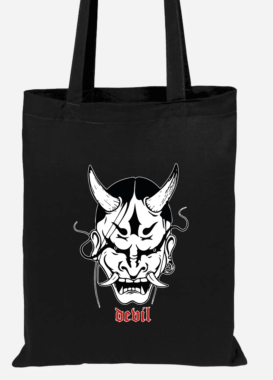 Еко-сумка шоппер Японська маска демона (Japanese demon mask) (92102-3328-BK) чорна MobiPrint Lite (256920411)
