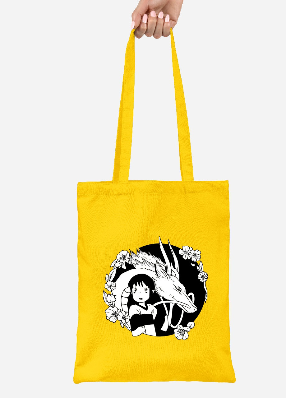 Еко-сумка шоппер Тихіро Огіно Сен та Хаку Віднесені привидами (Spirited Away) (92102-2647-SY) жовта MobiPrint Lite (256924544)