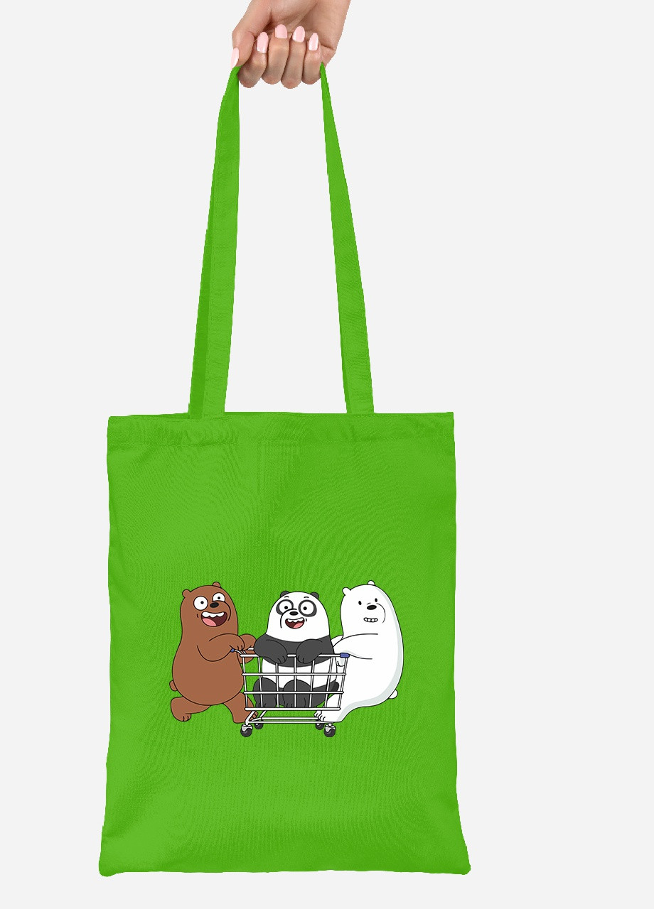 Эко сумка шопер Вся правда о медведях (We Bare Bears) (92102-2891-LM) салатовая MobiPrint Lite (256921843)