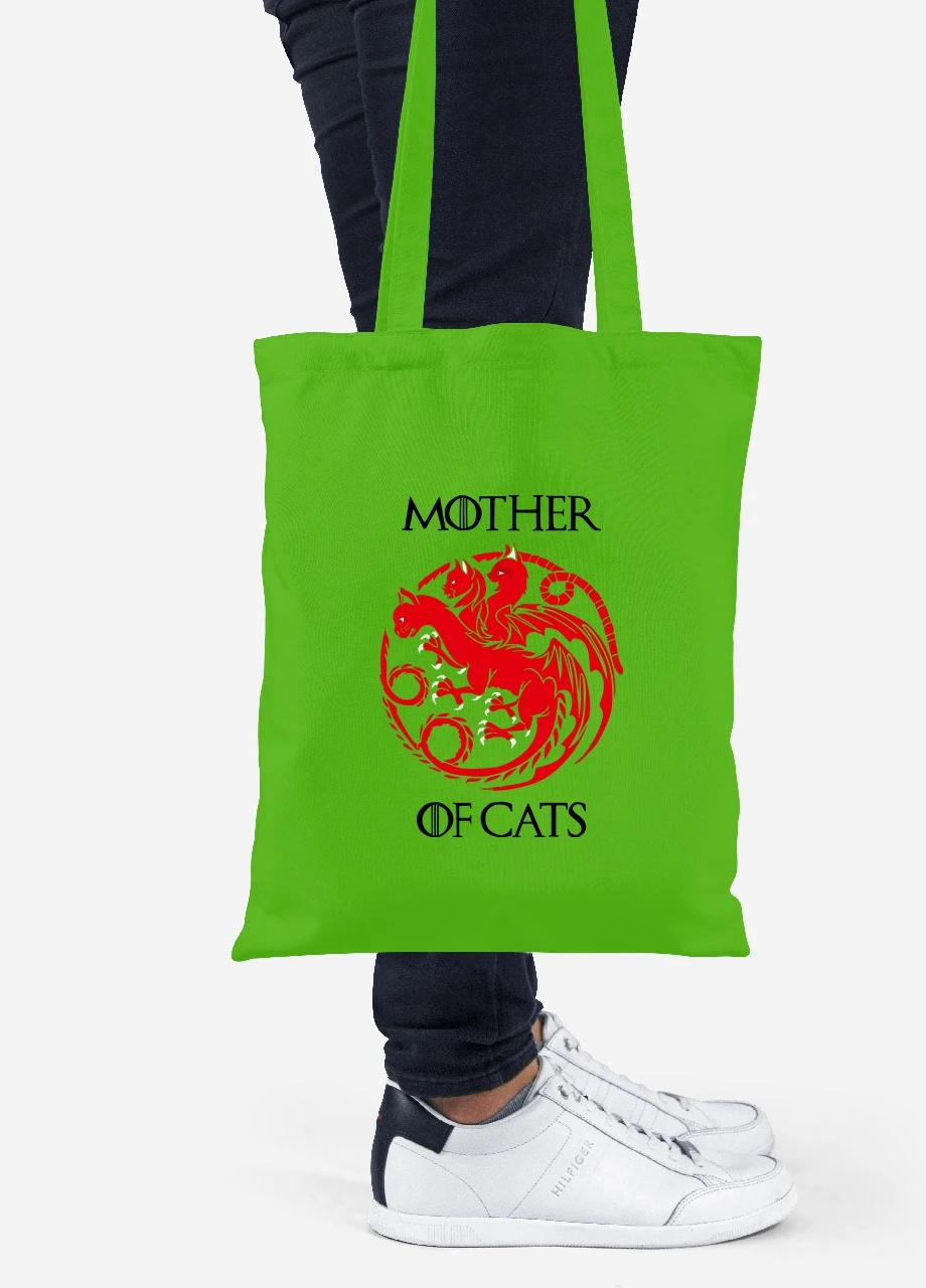 Эко сумка шопер Мать котов (Mother Of Cats) (92102-2015-LM) салатовая MobiPrint Lite (256924674)
