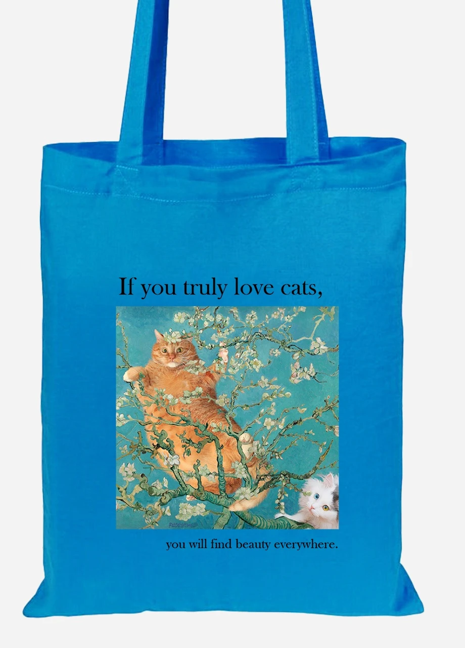 Эко сумка шопер Кот Винсент Ван Гог (Vincent van Gogh Cat) (92102-2963-BL) синяя MobiPrint Lite (256924823)