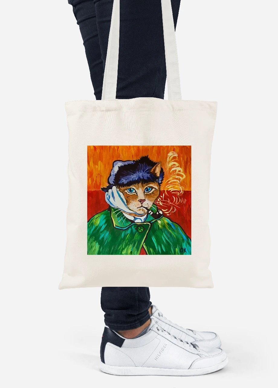Эко сумка шопер Кот Винсент Ван Гог (Vincent van Gogh Cat) (92102-2958-BG) бежевая MobiPrint Lite (256923557)